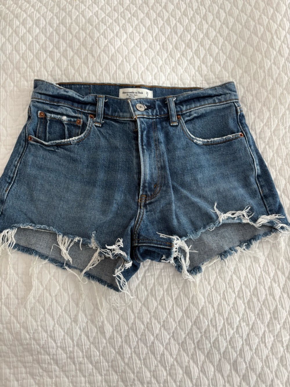 Abercrombie & Fitch Frayed Hem Dark Blue Denim Shorts